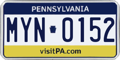 PA license plate MYN0152