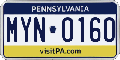 PA license plate MYN0160