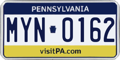 PA license plate MYN0162