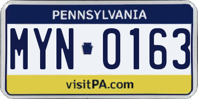 PA license plate MYN0163