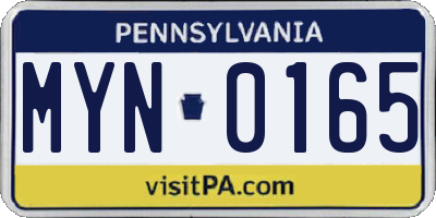 PA license plate MYN0165