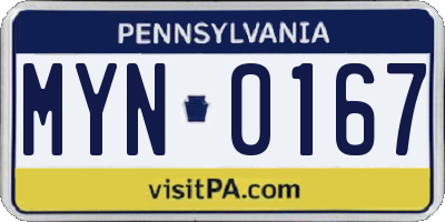 PA license plate MYN0167