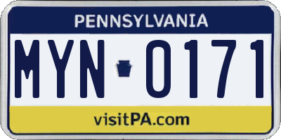 PA license plate MYN0171