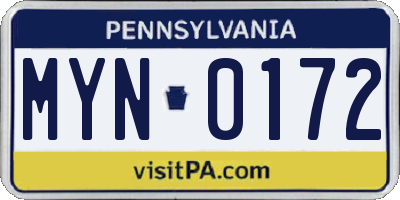 PA license plate MYN0172