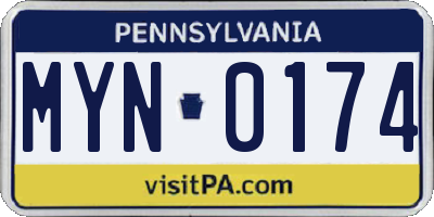 PA license plate MYN0174