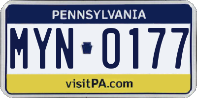 PA license plate MYN0177