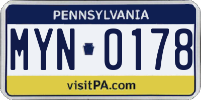 PA license plate MYN0178