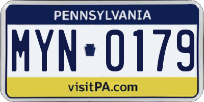 PA license plate MYN0179