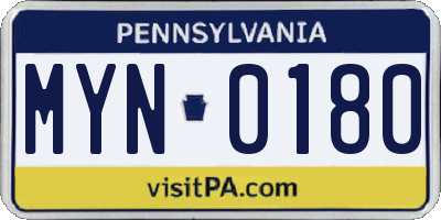 PA license plate MYN0180