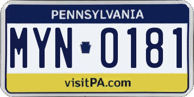 PA license plate MYN0181