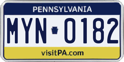 PA license plate MYN0182