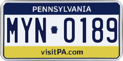 PA license plate MYN0189