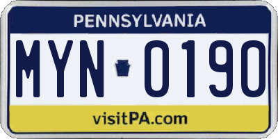 PA license plate MYN0190