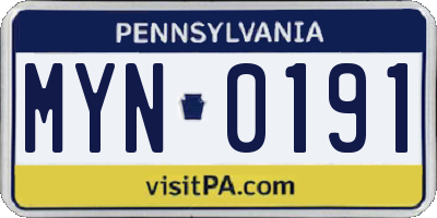 PA license plate MYN0191