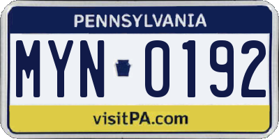 PA license plate MYN0192