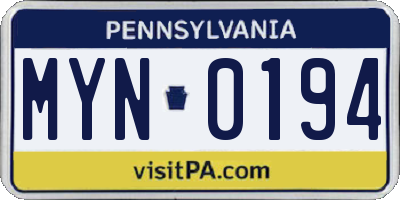 PA license plate MYN0194