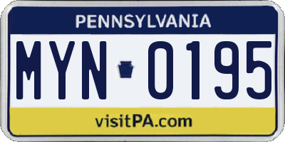 PA license plate MYN0195
