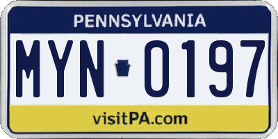 PA license plate MYN0197
