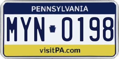 PA license plate MYN0198