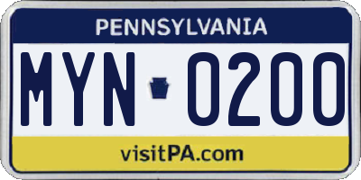 PA license plate MYN0200