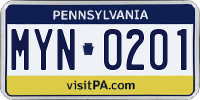 PA license plate MYN0201