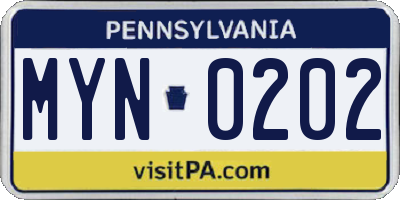 PA license plate MYN0202