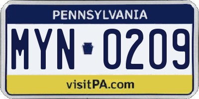 PA license plate MYN0209