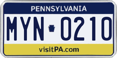 PA license plate MYN0210