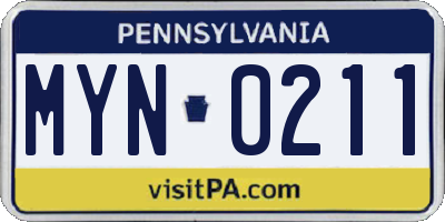 PA license plate MYN0211