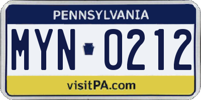 PA license plate MYN0212