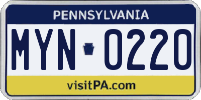 PA license plate MYN0220