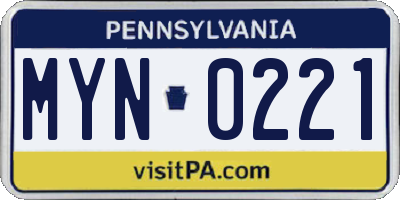 PA license plate MYN0221