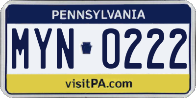 PA license plate MYN0222