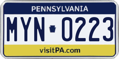 PA license plate MYN0223
