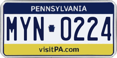 PA license plate MYN0224