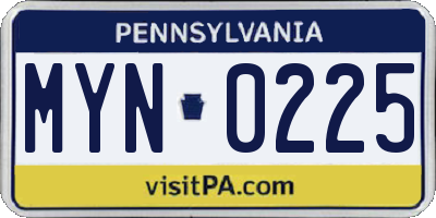 PA license plate MYN0225