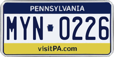 PA license plate MYN0226