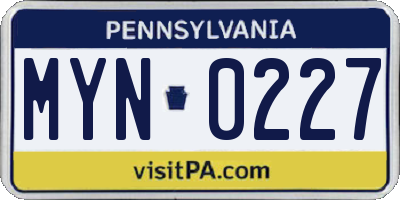 PA license plate MYN0227