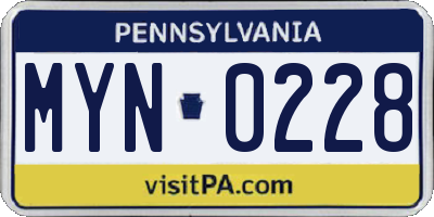 PA license plate MYN0228