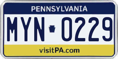 PA license plate MYN0229