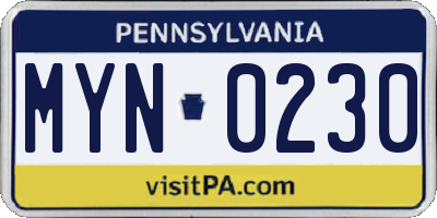 PA license plate MYN0230