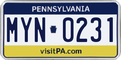 PA license plate MYN0231