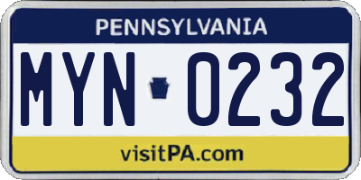 PA license plate MYN0232