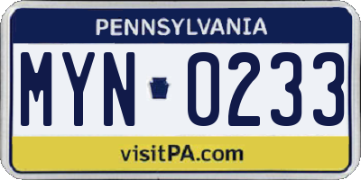 PA license plate MYN0233