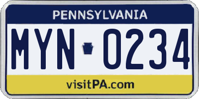 PA license plate MYN0234