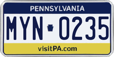 PA license plate MYN0235