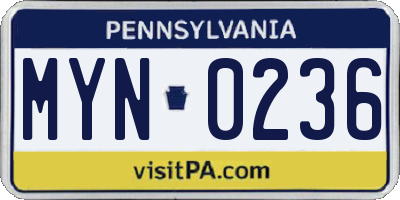 PA license plate MYN0236
