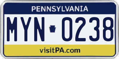 PA license plate MYN0238