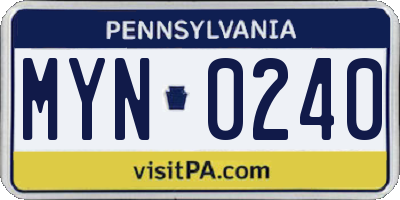 PA license plate MYN0240