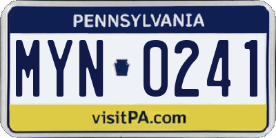 PA license plate MYN0241